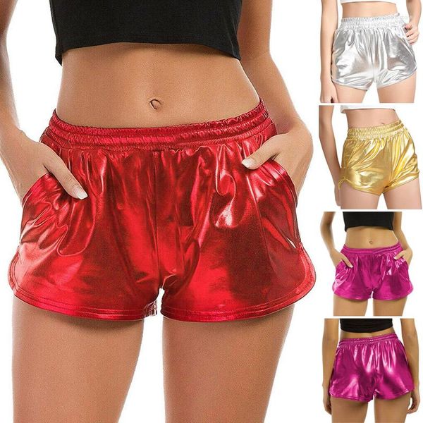 Tenues de yoga Short taille haute pour femme Sport Fitness Élastique métallique brillant FH99