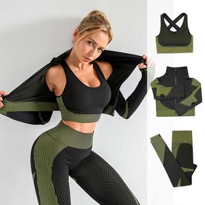 Tenues de yoga Femmes Survêtement sans couture Femmes Ensemble Vêtements d'entraînement Vêtements de sport Fitness à manches longues Taille haute Leggings Costumes de sport 230406