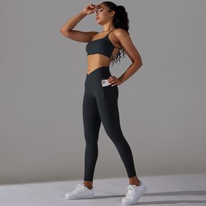 Tenues de yoga Ensembles de yoga Leggings avec poches Femmes sexy Beauté Soutien-gorge de sport Sport Sport Booty Lifting pour femme Running Leggings Costume