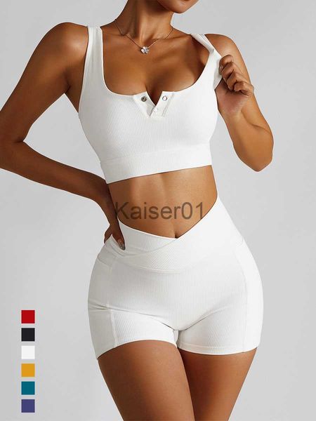 Tenues de yoga Combinaison de yoga Soutien-gorge de gym pour femmes taille haute blanche avec poches costume de fitness costume de fitness vêtements de sport pour femmes x0724