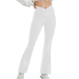 Pantalon de yoga vêtements rainures été lululemens femmes pantalon évasé blanc taille haute moulant ventre spectacle figure sport yoga pantalon à neuf points pantalon de sport pour femme