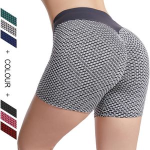 Pantalones de yoga Pantalones cortos deportivos de cintura alta panal Leggings cortos para correr Push Up Mujeres Sexy Peach Buttock Tights Mention Hip Ejercicio Tight WMQ1111