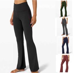 Yoga broek lululemens damesleggings kleding volledige lengte magere flare 5 kleuren beschikbaar elastische taille ontwerper zonnebrandcrème ontwerp 23ess