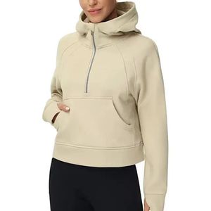 Sudadera con capucha de buceo para yoga Chaquetas para mujer Etiqueta bordada Diseñador Sudaderas con capucha para mujer Deportes Media cremallera Ropa corta suelta Gimnasio Ropa deportiva Deportes al aire libre Sudadera con capucha para correr