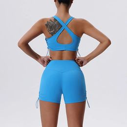 Set Yoga Femme Sportswear Women Tracksuit 2pcs tenue Fitness Bra Gym Push up Clothes Shorts Sport Wear Suit 240425