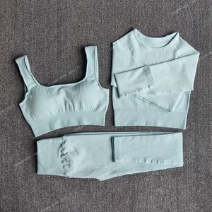 Vêtements de sport pour femmes ensemble de Yoga vêtements d'entraînement vêtements de sport sport Legging de gymnastique sans couture soutien-gorge de Fitness haut court à manches longues costume de Yoga YogaWomen's Yoga sets Sportswear