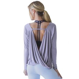 Chemises de yoga sport femme fitness blousses backless modal solide sèche fit lâche gymnase gym top shirt décontracté à manches longues plus taille 240328