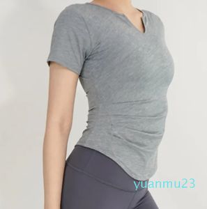 T-shirt de Yoga à manches courtes et longues, séchage rapide, extensible, respirant, coupe cintrée, col en V, haut pour femme, sport de Yoga