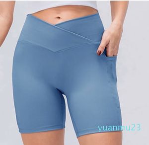 Short de Yoga côtelé pour femmes, pantalon de sport sans couture, taille croisée, extensible, sous-vêtements de gymnastique, Leggings courts d'entraînement