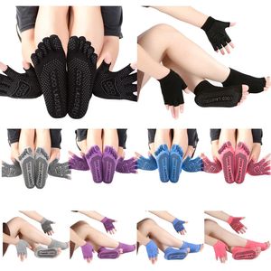 Chaussettes Yoga et gants femmes antidérapante Yoga Toe SocksGloves Ensemble complet Finger Chaussettes Sport Chaussettes Danse Pilates