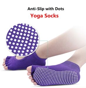 Calcetines de yoga para mujer, sin espalda, antideslizantes con cinco dedos, agarre en el tobillo, Fitness, gimnasio, danza, Pilates, calcetines de Yoga con puntos de PVC