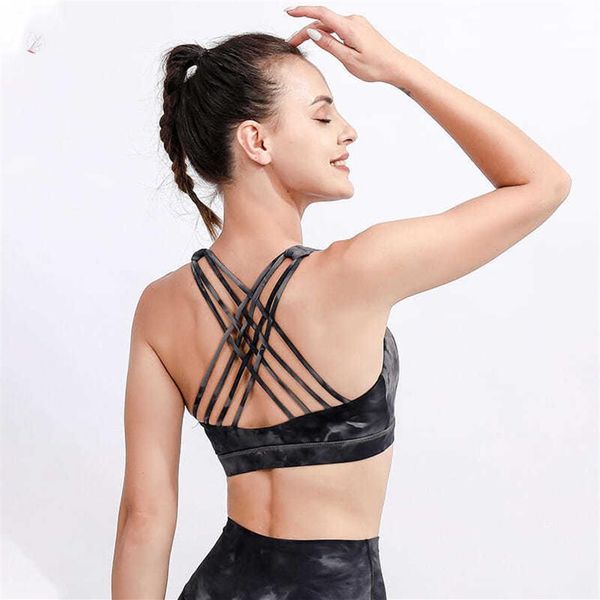 Yoga tenue de sport mise en forme soutien-gorge pleine coupe séchage rapide haut antichoc croix dos Push Up entraînement pour femmes Gym course Jogging Fitness229z