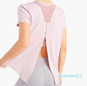 T-shirt de sport de Yoga, vêtements de gymnastique, haut pour femme, chemisier de course, maille ample, respirant, séchage rapide, t-shirts d'entraînement à manches courtes