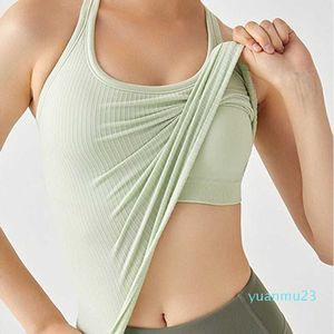 Yoga Suit Seamless Nude Respirant Fitness Top avec Coussin Gather EBB Sports Vest Femme