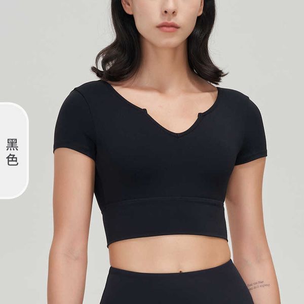 Traje de Yoga para mujer, mallas con sujetador, Tops deportivos de manga corta para correr, chaleco fino con cuello en V, ropa para correr, Fitness y gimnasio, camisas