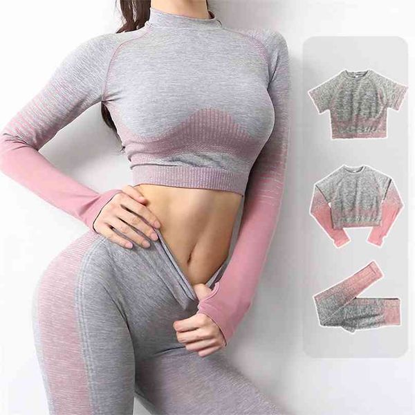 Yoga costumes femmes ensemble vêtements de sport femme Sport fitness costume vêtements de course top leggings sans couture 210802