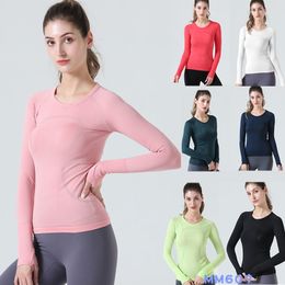T-shirt de yoga Lu-1u pour femme - Haut de course à haute élasticité et respirant - Séchage rapide - Sans couture - Manches courtes - Costume de sport pour vélo - Slim