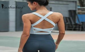 Yoga tanktops vrouwen fitness crop top schokbestendig sportbeha's training mouwloze sport gym tops sexy back back running vest5318287