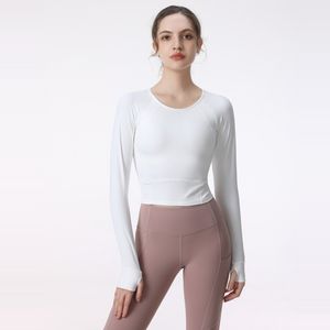 Hauts de yoga t-shirt lu à manches longues avec coussinet de poitrine entraînement de course à pied pour femmes vêtements de sport à séchage rapide combinaison de fitness serrée à ventre nu