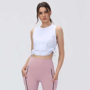 Yoga vest geplooide snaar slim fit tank tops uitgevoerd fitness mouwloze shirt gym kleding vrouwen casual sporten top