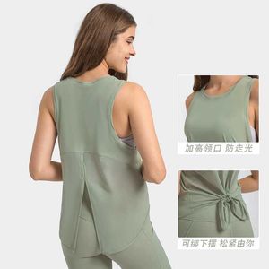 LU-202 Trajes de yoga Chaleco Camiseta Camisetas sin mangas para mujer Lazo dividido en la espalda Fitness Correr Moda Correa Camisa Secado rápido Transpirable Blusa sin mangas suelta