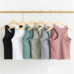 Yoga Dames Racerback Tanktops Fitness Mouwloos Cami Sportshirts Slank geribbeld Hardlopen Gymvest Ingebouwde bh-top Blouses Drop Deliv Dhhfw