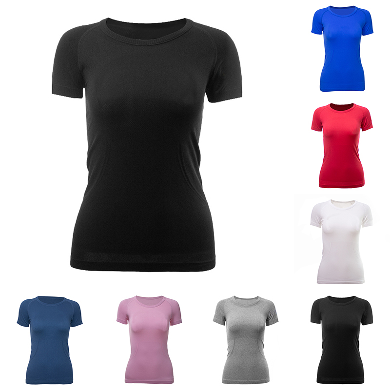 Yoga T-skjortor LuLulemmon Womens bär snabbt Tech 1.0 2.0 Ladies Sports Kortärmade t-shirts Moisture Wicking Knit High Elastic Fitness Fashion Tees