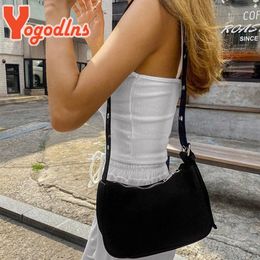 Yogodlns Black Nyl Sac Femmes Nouveau sac d'épaule à la mode sac vintage Girls Arment Couleur Couleur Sac à main