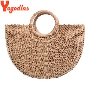 Yogodlns Mode LUNE Paille Sacs À Main Femmes D'été Sac De Plage Sac En Rotin À La Main Vintage Tissé Sac À Main Pour Les Femmes bolsa femme 240201