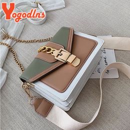 Yogodlns Kleine Zomer Contrast Kleur PU Lederen Crossbody Tassen Voor Vrouwen Keten Schoudertas Messenger Handtassen Dame Handtas 240111