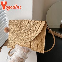 Yogodlns enveloppe d'été sac de paille pour femmes sac de plage de la mode Bohemian Style épaule crossbody sac tressé d'embrayage de sac à main 240422