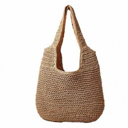 Yogodlns bolso de paja de verano para mujer bolso tejido hecho a mano de gran capacidad señora Tote Vacati bolso de playa bolso de hombro de ratán Bolsa 95DT #