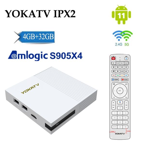 YOKATV IPX2 Smart TV Box Amlogic S905X4 Quad Core AV1 Android 11 4 Go 32 Go EMMC TV Box 2.4 / 5G WiFi BT5.0 1000m LAN SET TOP BOX VS MECOOL KM1 ATV HAKO PRO IPIX1