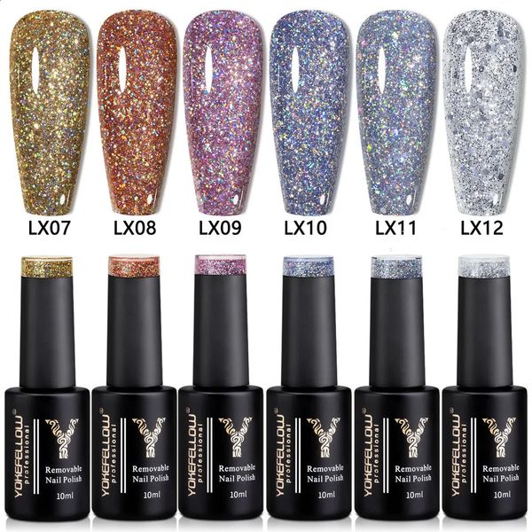 YOKEFELLOW 10ML Glitter Gel Vernis À Ongles Ensemble 6Pcs Argent Gel Polonais Kit Soak off Vernis À Ongles Platine Brillant Sequin Manucure Gel 240220