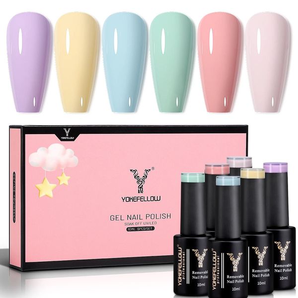 Yokefellow 6 / PCS Gel pastel vernis à ongles Sigle Spring Summer Gel Polon Macaron Couleur douce Couleur rose doux jaune Gel Blue Polon 240422