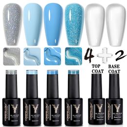 Yokefellow 6pcs gel de esmalte de uñas en la capa de eslabón y base gris gris azul rojizo azul de la manicura para mujeres 240510