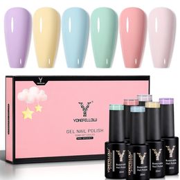 Yokefellow 6pcs Gel pastel vernis à ongles Sigle Spring Summer Gel Polon Macaron Couleur douce Couleur rose doux jaune Gel Blue Polon 240430