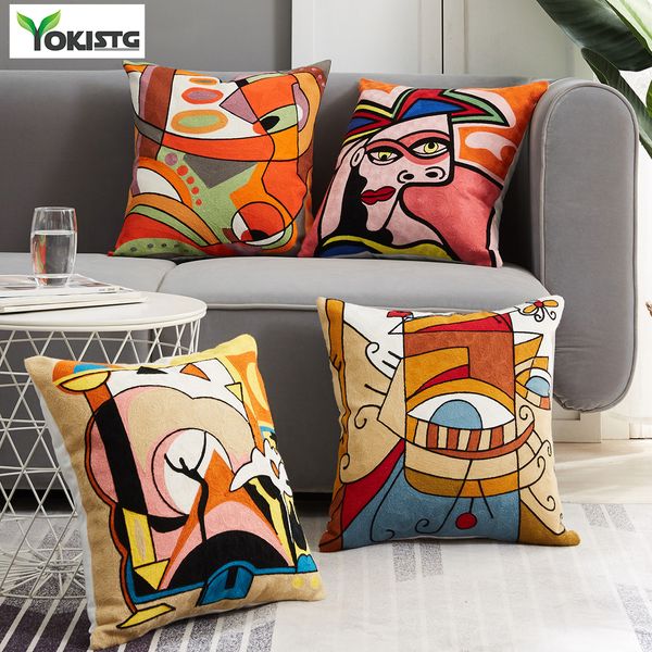 YokiSTG, funda de almohada abstracta bordada, fundas de cojines, fundas de cojines decorativas Picasso para sofá, funda de almohada para coche, 45x45cm, 210315