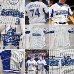 Yokohama Baystars Baseball Jerseys #3 #11 #74 Custom Yokohama Baystars Elke speler of nummer genaaid Hoge kwaliteit Gratis verzending Jersey