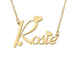 Collier prénom Rosie pendentif plaque nominative personnalisée pour femmes filles cadeau d'anniversaire enfants meilleurs amis bijoux en acier inoxydable plaqué or 18 carats