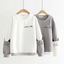 Yolanda paz herfst winter Japanse zoete stijl vrouwen hoodies sweatshirt mode casual o-hals lange mouw wit grijze trui 211109