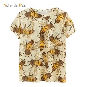 Yolanda Paz Est Mannen / Dames 3D T-shirts Goede Kwaliteit Mode Ademend Comfort Bee Afdrukken Korte Mouw O-hals Tops Tees 210623