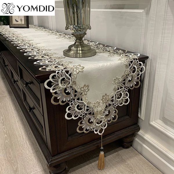 YOMDID ovale dentelle chemin De Table brodé armoire nappe pendentif gland commode drapeau cache-poussière cheminées De Mesa 240325