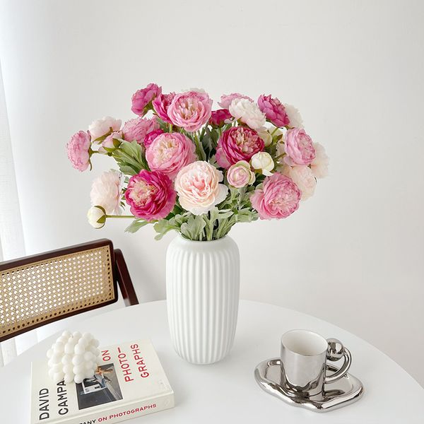 Yomdid Peony Flower Fleurs artificielles 3 têtes Pink White Peonies Silk Fake Flower Bouquet Mariage Home Fall Fall Intérieur Décoration
