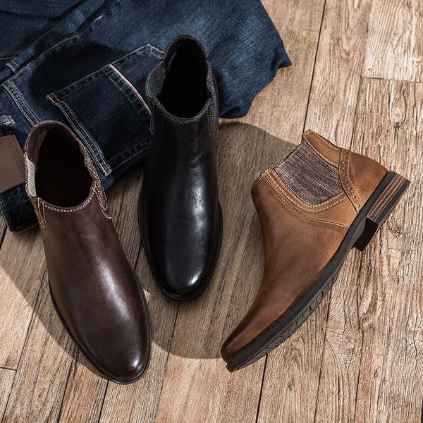 Botas Yomior Otoño Invierno Cuero Genuino Hombres Vintage Trabajo de Negocios Zapatos de Vestir Formales de Alta Calidad Para Hombre