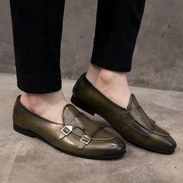 Yomior gesplitst leer puntig teen nieuw ontwerp mannen kleding schoenen formele zakelijke slip-on loafers flats feestclub bruiloft oxfords y200420