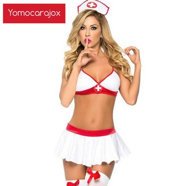 Yomocarajox sexo porno mujeres lencería sexy ropa interior uniforme erótico enfermero cosplay trajes huecos halloween porno juego de papel y0825533200