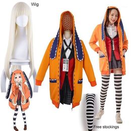 Yomoduki Runa Cosplay Kostuum Kakegurui Dwangmatige Gokker Runa Cosplay Pruik en Oranje Capuchon JK Uniforms1280w