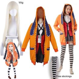 Yomoduki Runa Cosplay Costume Kakegurui Gambler compulsif Runa Cosplay Wig and Orange Hooded Jacket JK Uniforms1 203p