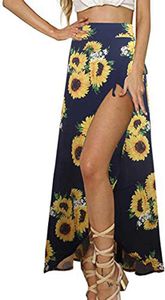 Yonala Dames Boho Floral Tie Up Taille Summer Beach Wrap Cover Up Maxi Rok